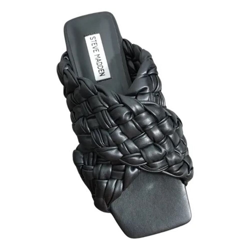 Steve Madden Marina Black Braided Slip On Sandal Women's Size 7.5 Square Toe